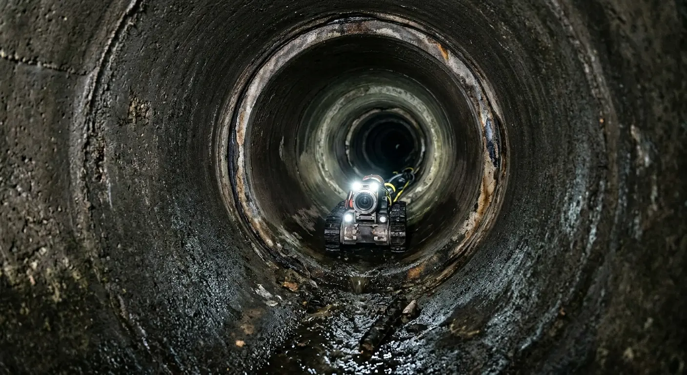 Robotic sewer camera inspecting pipe interior for Sewer Line Cleaning in Marlene Village